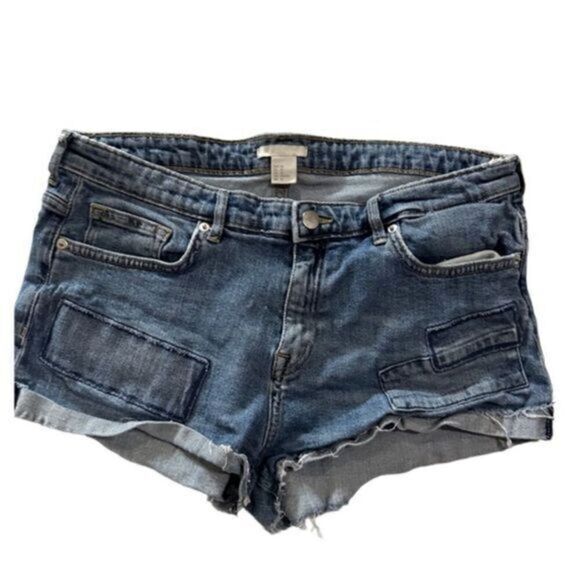 H&M Frayed Edge Rolled Cuff Denim Jean Shorts size 10 - Picture 1 of 6